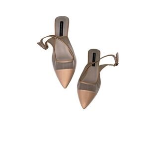 French Connection Cuba Tan Mesh Pointed Toe Slingback Kitten Heels Pumps Size 8